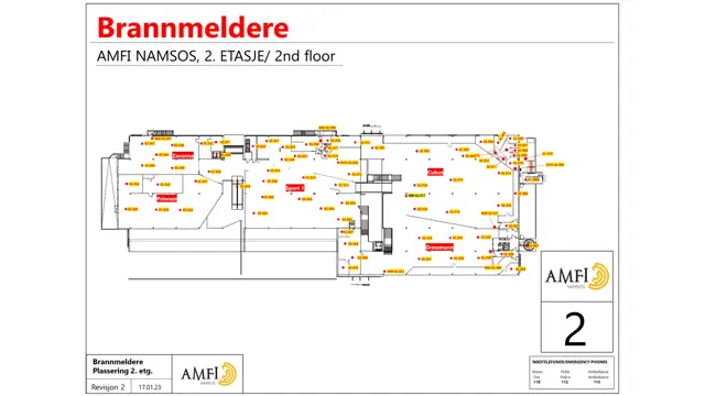 oversikt over brannmeldere på senteret