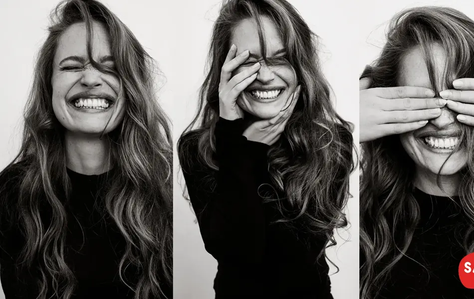 tre bilder av dame som smiler til kamera 