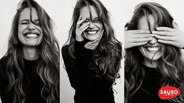 tre bilder av dame som smiler til kamera 