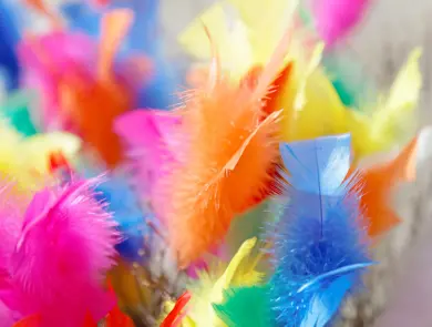 Colorful Easter twigs in pink, yellow and blue color