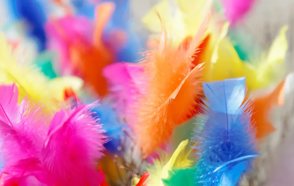 Colorful Easter twigs in pink, yellow and blue color
