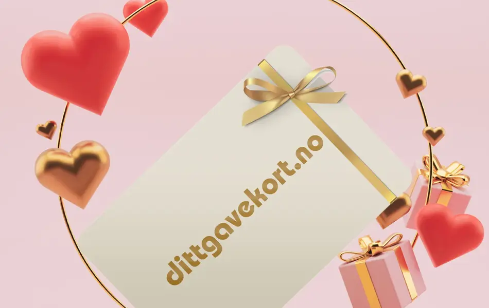 3D podium med hjerter og gaveesker med dittgavekort