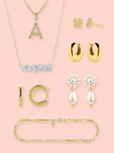 Kollasj med julegavetips med smykker