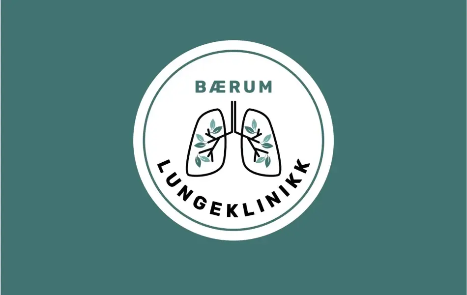 Bærum Lungeklinikk logo med skissetegning av 2 lunger i en hvit sirkel med grønn kontur og grønn bak