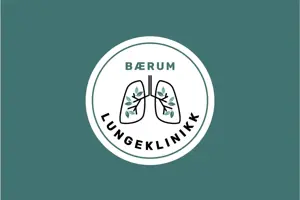 Bærum Lungeklinikk logo med skissetegning av 2 lunger i en hvit sirkel med grønn kontur og grønn bak