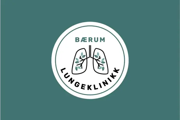 Bærum Lungeklinikk logo med skissetegning av 2 lunger i en hvit sirkel med grønn kontur og grønn bak
