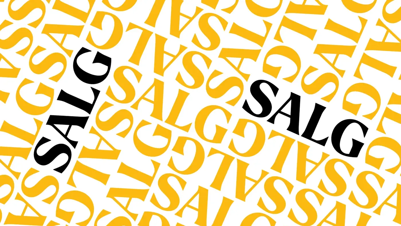 Grafisk bilde med teksten "Salg"