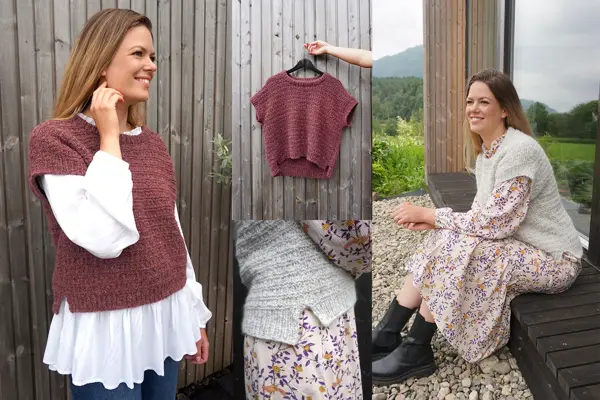 Dame i rød strikket vest