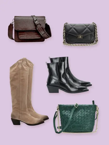 Kollasj med sko og vesker