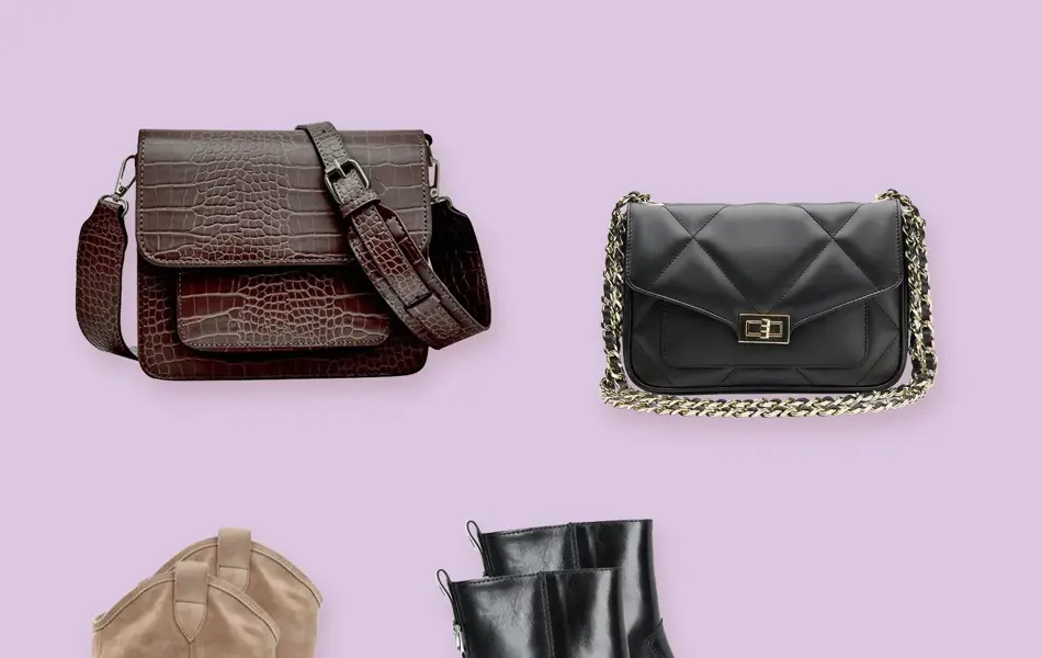 Kollasj med sko og vesker