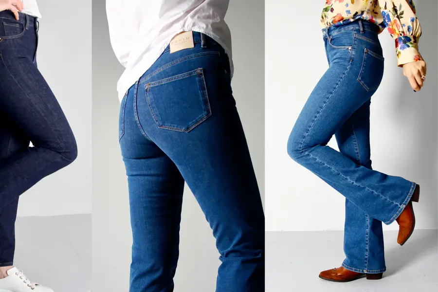 Jeans i tre ulike modeller og farger og lengder fra Denim Destination