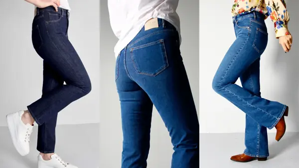 Jeans i tre ulike modeller og farger og lengder fra Denim Destination