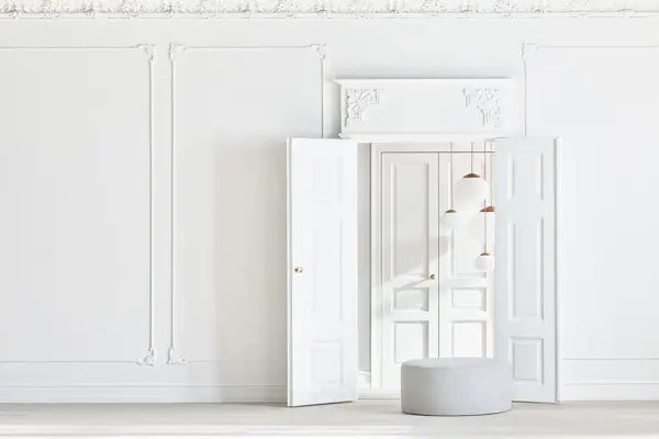 En puff ved en åpen dør