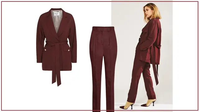 Kollasj av burgunder dress 