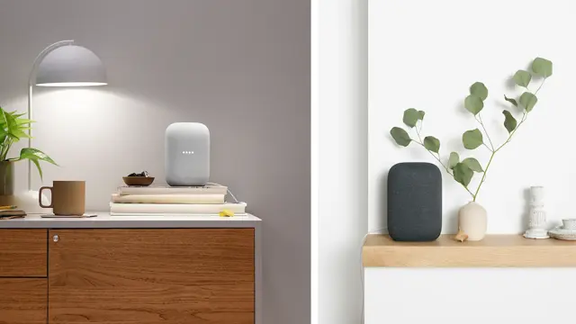 google nest audio i lysegrå og mørkegrå