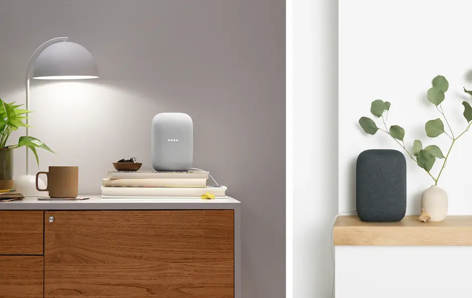 google nest audio i lysegrå og mørkegrå