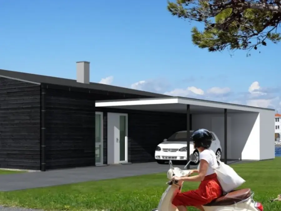 Tegning av brunt hus