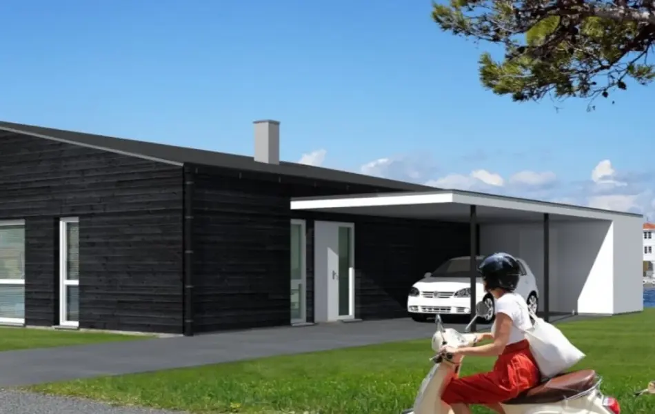 Tegning av brunt hus