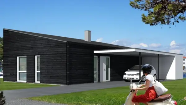 Tegning av brunt hus