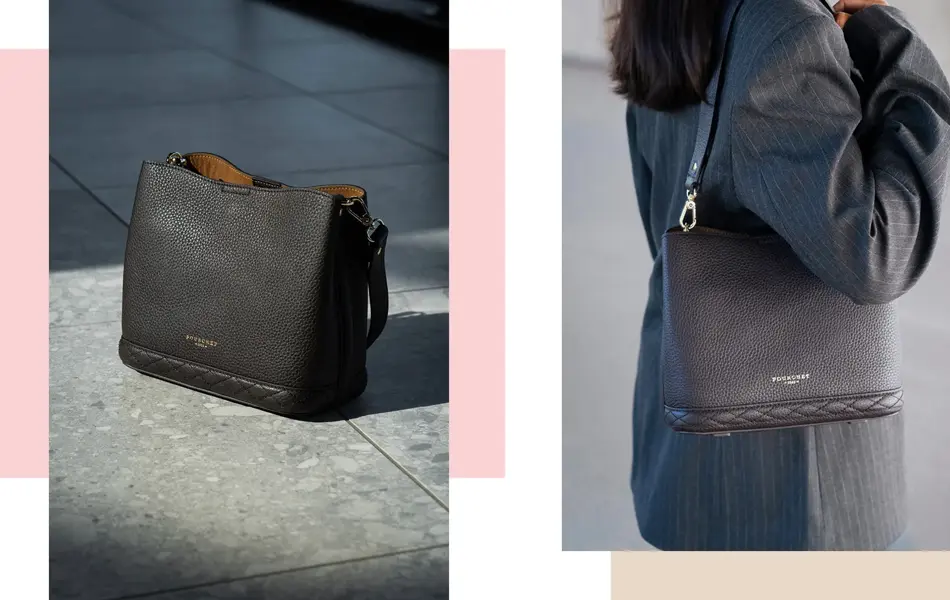 Dame viser frem vesker