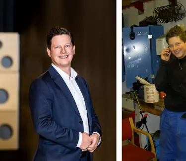 Carl Nicolai Lundgreen Vold smiler mot kameraet i to bilder. Det ene er fra 2023 og det andre er fra 2002. 