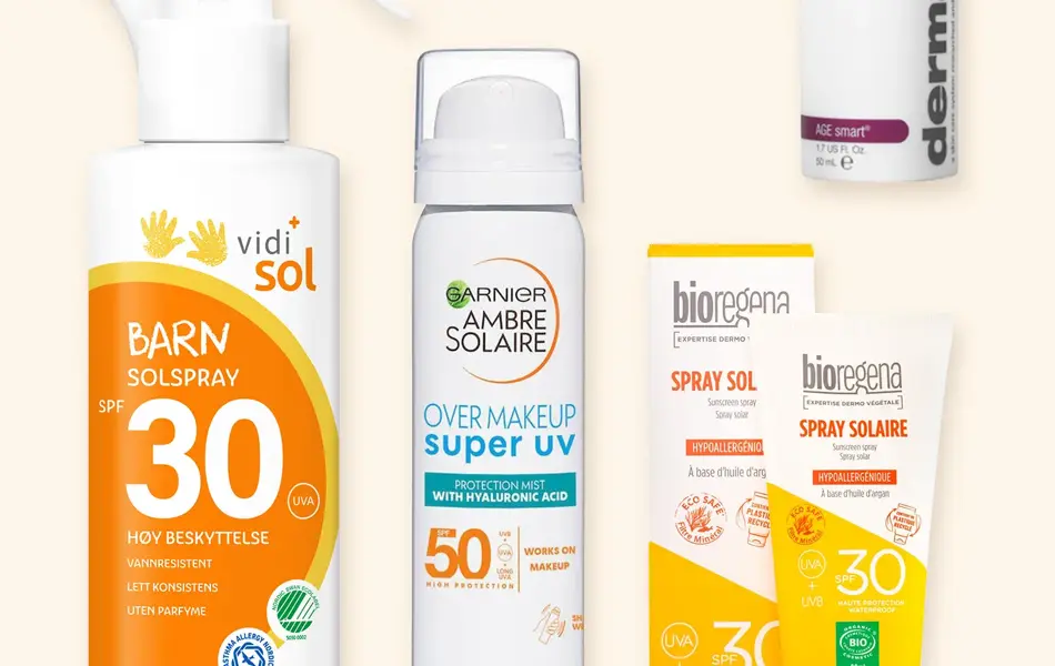 Kollasj med solkremprodukter