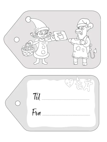 illustrasjon av til-fra-lapper med amfelia og oskar på