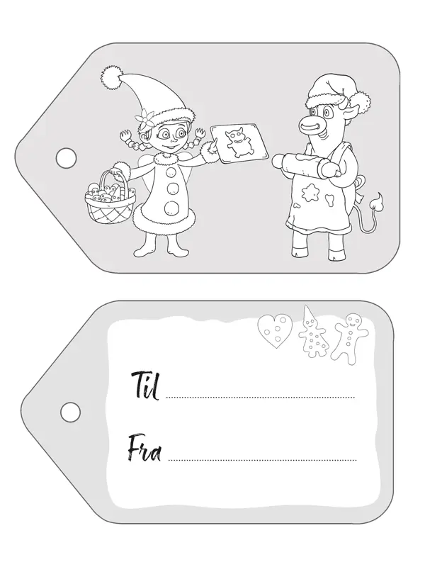 illustrasjon av til-fra-lapper med amfelia og oskar på