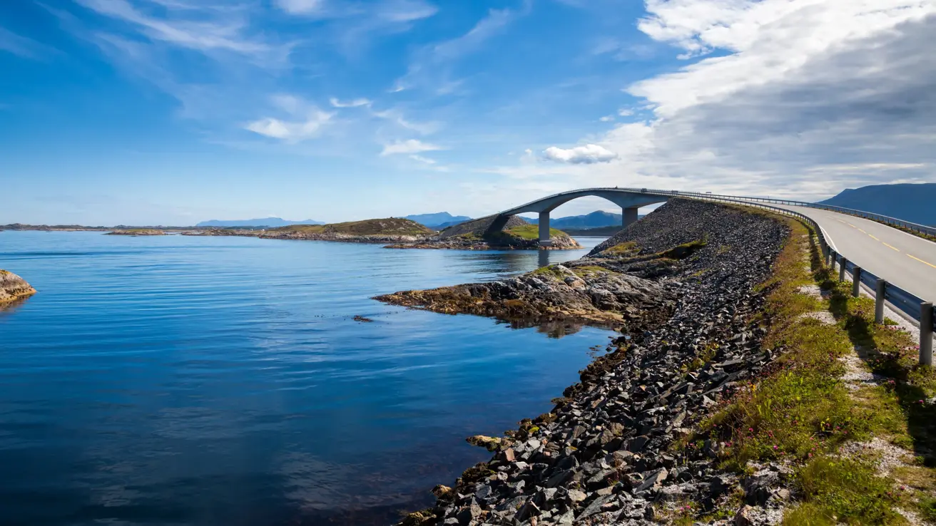 The Storseisundet Bridge (Storseisundbrua in Norwegian) is a cantilever bridge connecting mainland Norway with the island of Averoy on the Atlanterhavsveien ("The Atlantic Road"), one of the country's official national tourist routes