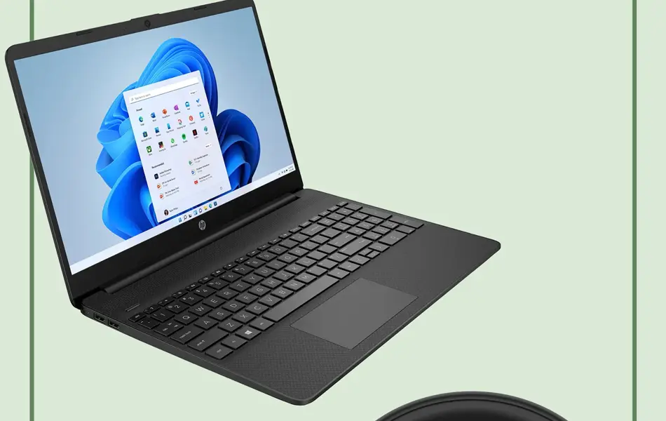 Kollasj av laptop og hodetelefoner