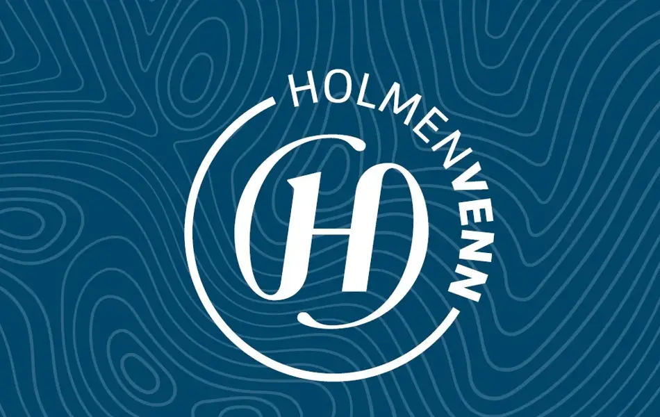 Logoen til Holmenvenn med blå bakgrunn