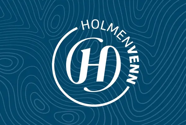 Logoen til Holmenvenn med blå bakgrunn