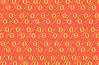 oransje bakgrunn med mange gule prosenttegn