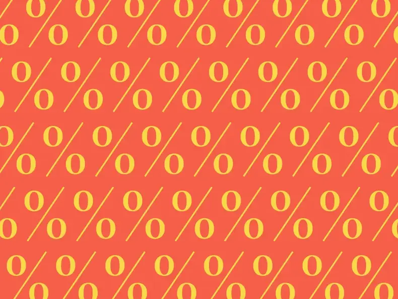 oransje bakgrunn med mange gule prosenttegn