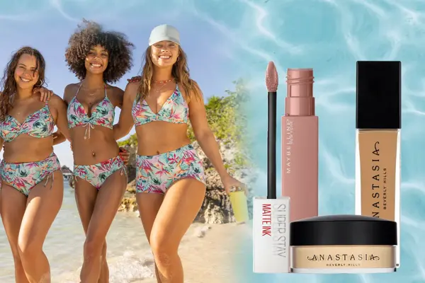 Damer i bikini og sminkeprodukter