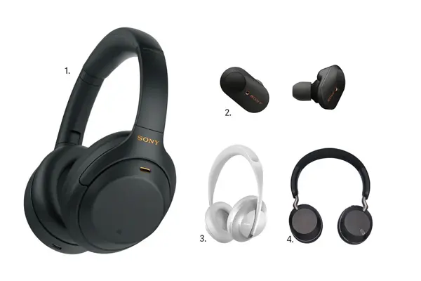 kollasj av fire forskjellige headset