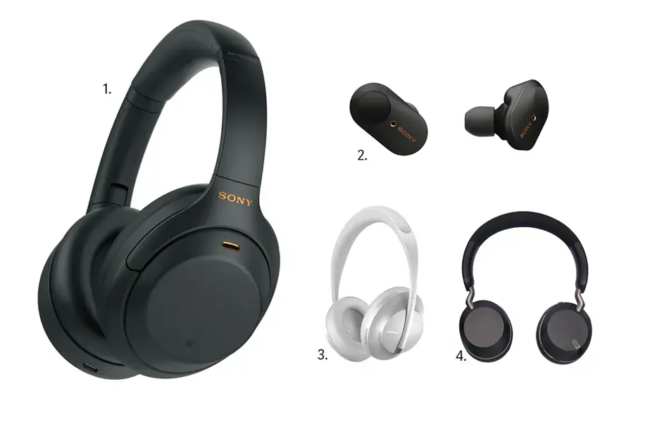 kollasj av fire forskjellige headset