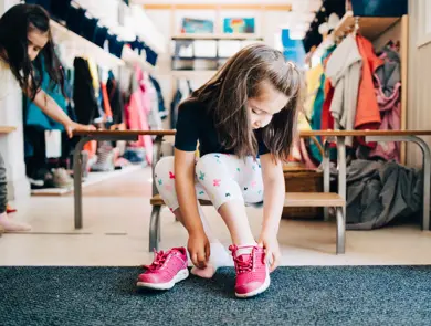 jente som tar på seg sko på skolen
