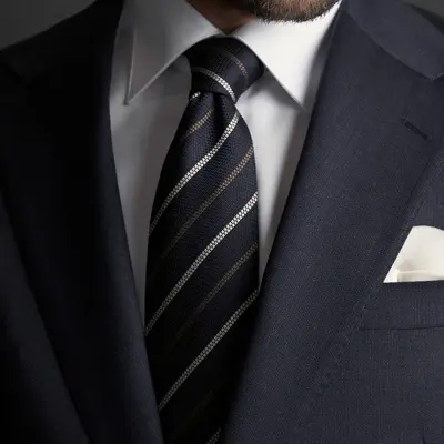 Nærbilde fra halsen og ned av en mann i dress