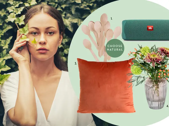 collage som viser diverse miljøvennlige produkter til hus og hjem