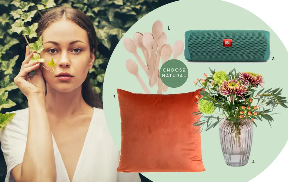 collage som viser diverse miljøvennlige produkter til hus og hjem