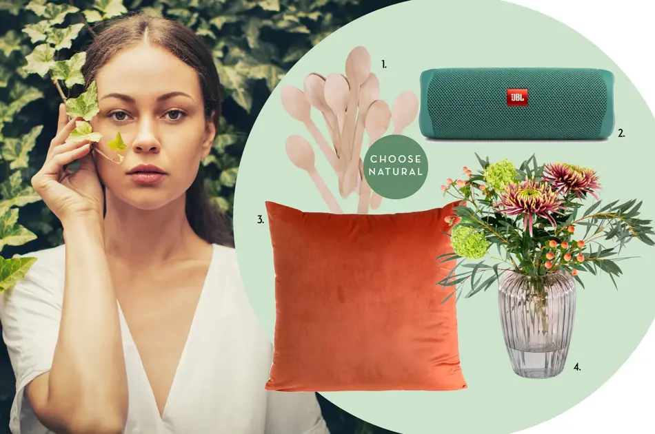 collage som viser diverse miljøvennlige produkter til hus og hjem