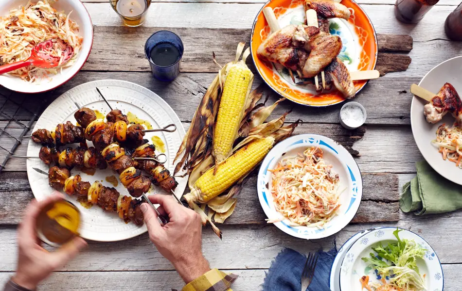 South Africa Sosaties- Lamb, Curry Marinade, Dried Apricot, Grilled Corn on the Cob
Japan Tebasaki Skewered Chicken Wings- Sesame Oil, Sake, Lemon, Lettuce
