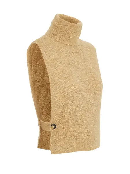 beige strikket vest med høy hals, produktbilde