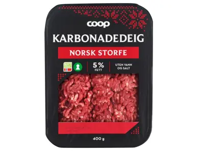 Pakke med karbonadedeig av norsk storfe.