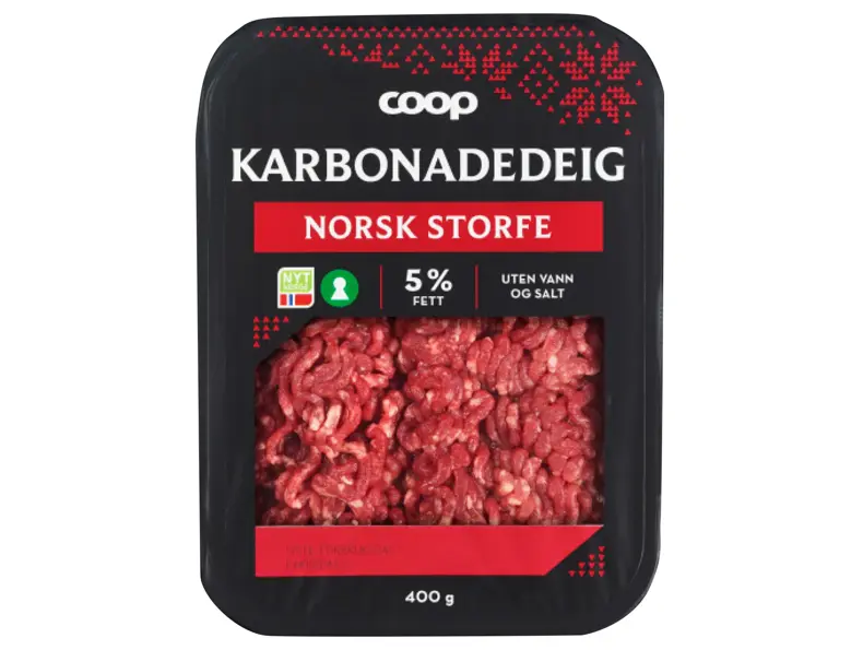 Pakke med karbonadedeig av norsk storfe.