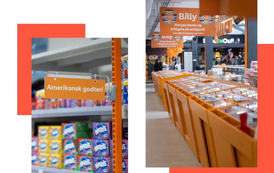I tillegg til store pakninger av blant annet tørrvare og husholdningsartikler er Billy STORE på smågodt. Med 300 ulike sorter er lørdagene reddet fremover.