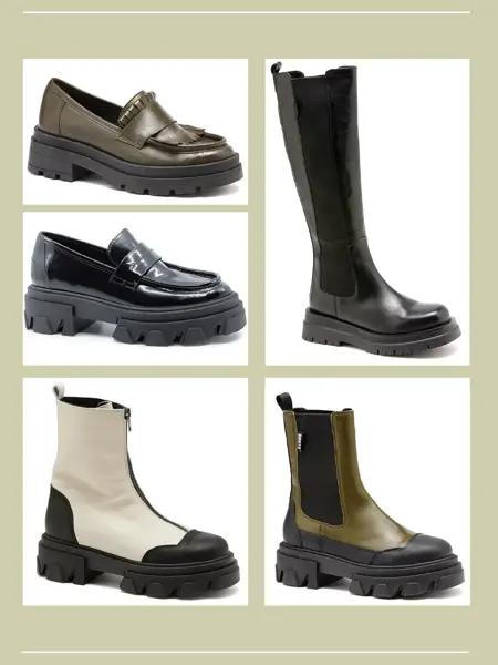 Montasje av fem dame boots