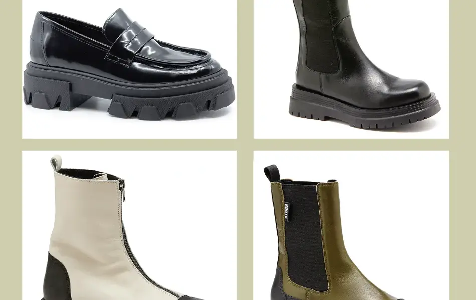 Montasje av fem dame boots