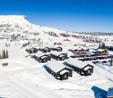 Oversiktsbilde over fritidsboligene på Skitorget på Skeikampen